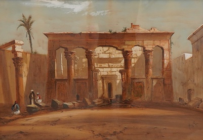Henry Stanton Lynton (act.1886-1912), Orientalist study of ancient ruins, signed and dated '92, watercolour heightened with white, 42 x 59cm